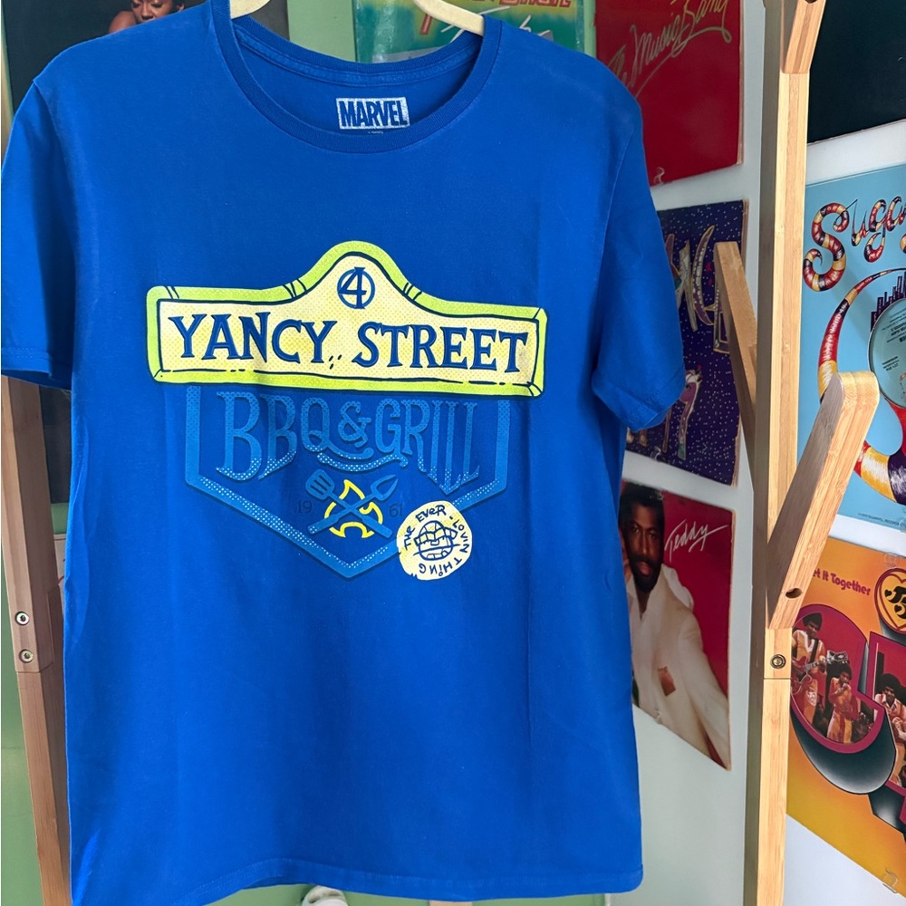 Marvel Blue Yancy Street BBQ & Grill Tee